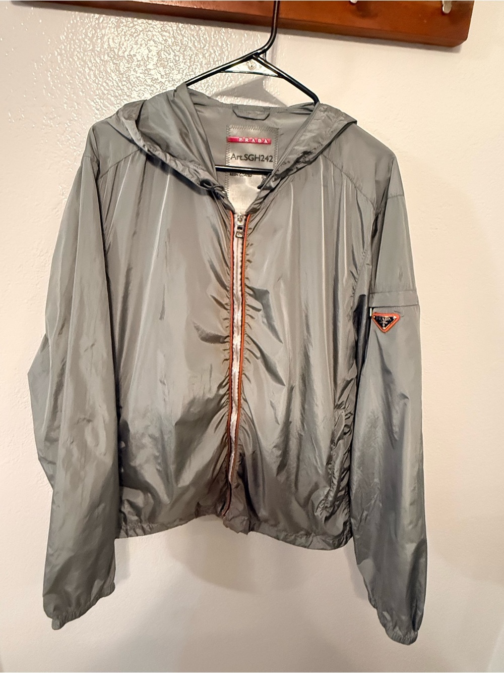 Prada Silver Hooded Zip Jacket with Orange Trim